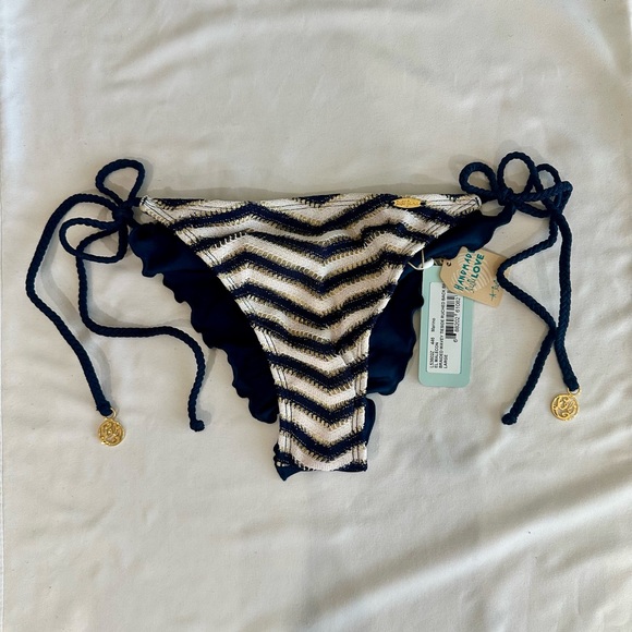 NWT Luli Fama Navy and Gold Chevron Bikini Bottom - Picture 1 of 2